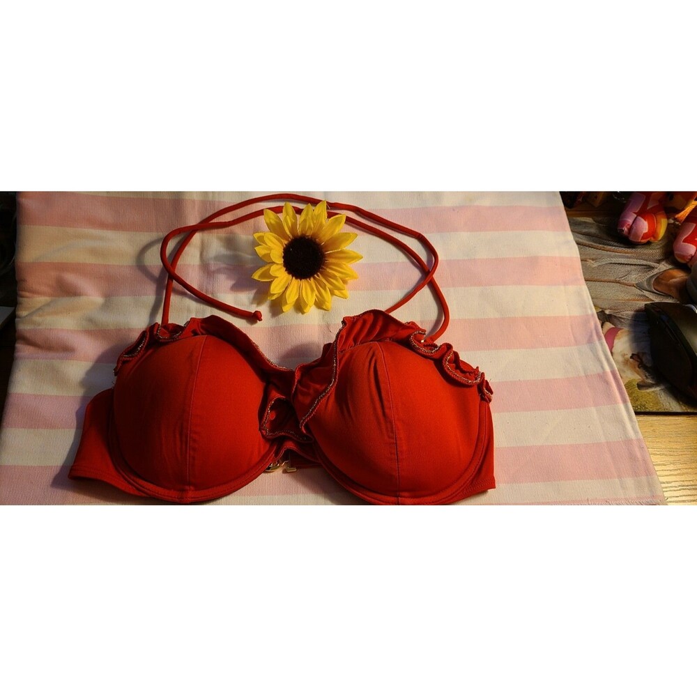 Victoria's Secret Beaded Ruffle Bandeau Swim Bikini Top Womens 34D